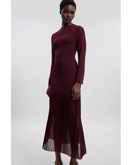 Karen Millen Purple Woven Knit Mix Pleated Midi Dress