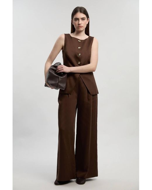 Karen Millen Brown Petite Tailored Linen Wide Leg Trouser