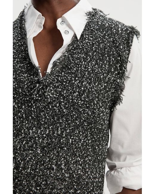 Karen Millen Gray Tweed Yarn Fringe Trim Knitted Tank Top