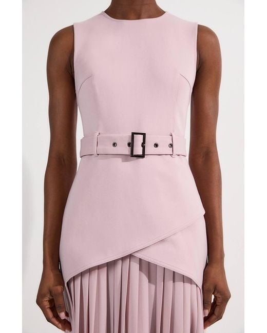 Karen Millen Pink Forever Ponte And Georgette Jersey Pleated Maxi Dress