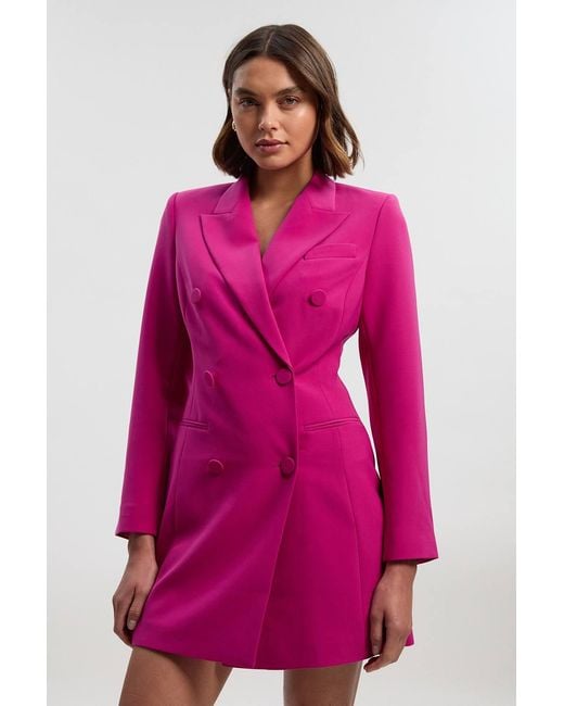 Karen Millen Pink Polished Tailored Double Breasted Blazer Mini Dress
