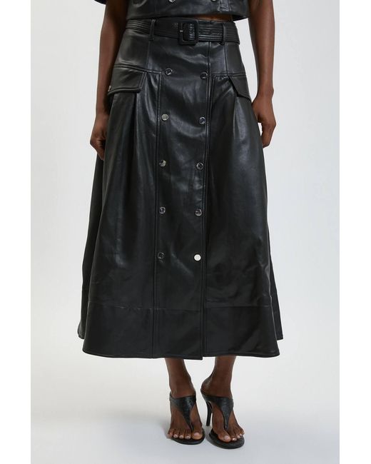 Karen Millen Black Faux Leather Pleated Full Skirt