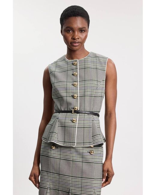 Karen Millen Multicolor Tailored Check Belted Peplum Jacket