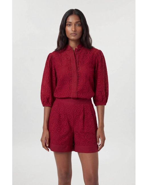 Karen Millen Red Cotton Broderie Woven Shorts