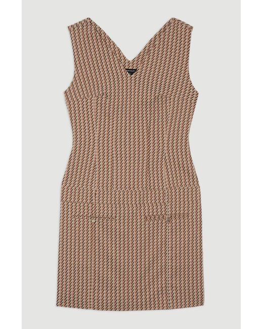 Karen Millen Natural Jacquard Tailored Sleeveless Mini Dress