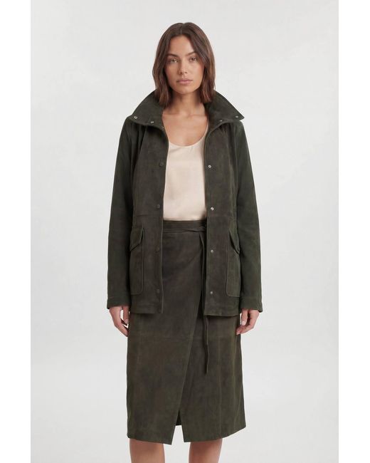 Karen Millen Green Suede High Collar Pocket Jacket