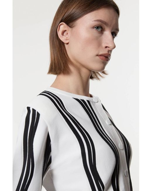 Karen Millen Black Contrast Wave Knit Jacket With Fringing