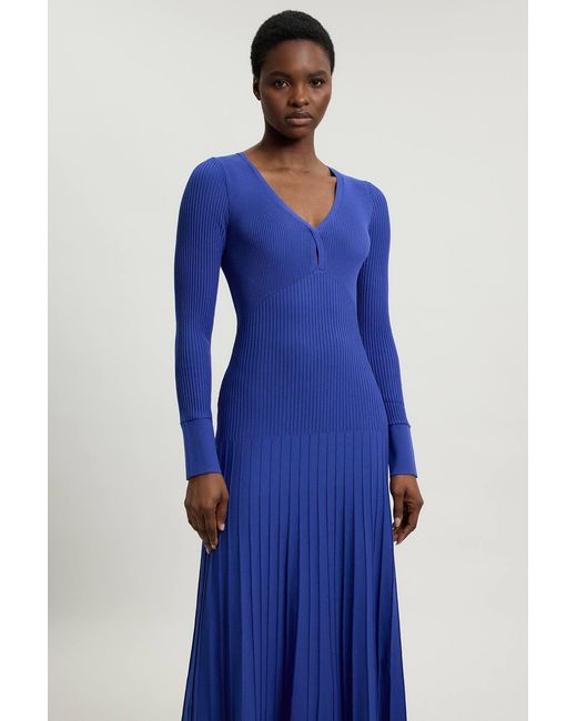 Karen Millen Blue Knit Pointelle Stitch Detail Midi Dress