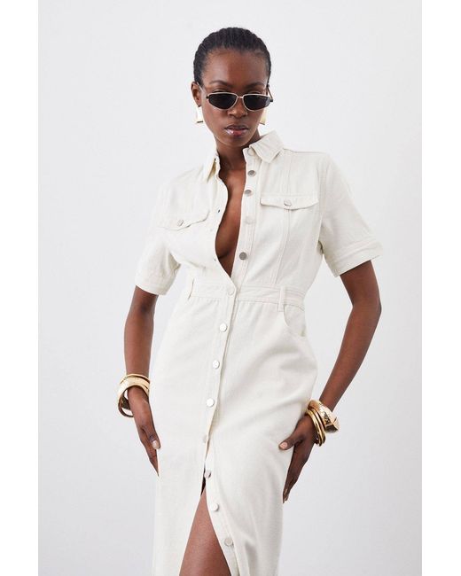 Karen Millen Gray Forever Denim Maxi Shirt Dress