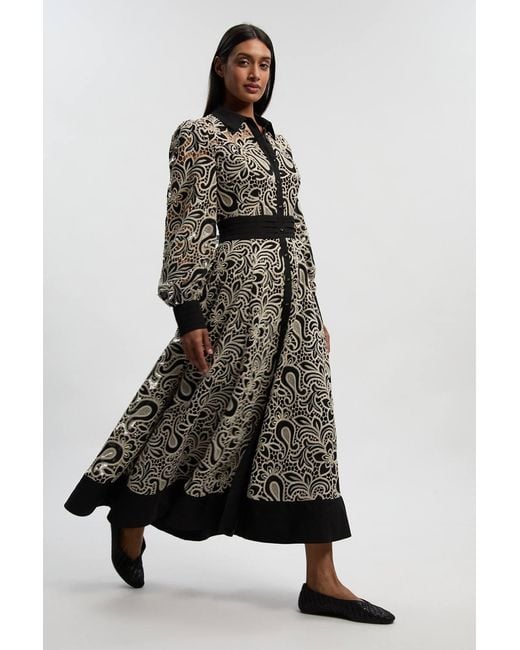 Karen Millen Multicolor Cutwork Woven Maxi Shirt Dress