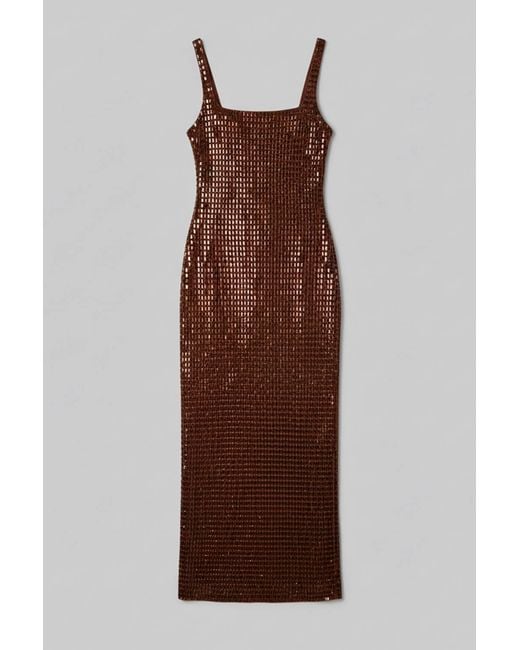 Karen Millen Brown Premium Crystal Embellished Midi Dress