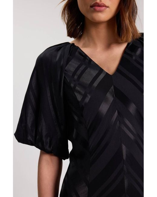 Karen Millen Black Stripe Fabric Detail Fluid Short Sleeve Midi Dress