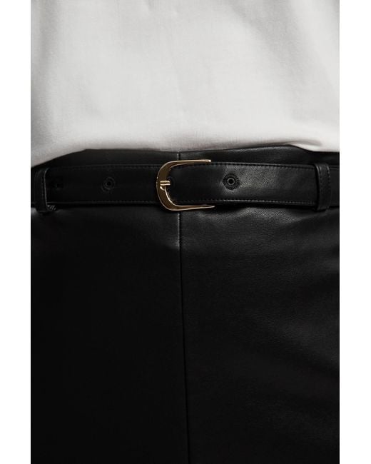 Karen Millen Black Faux Leather Tailored Midi Pencil Skirt