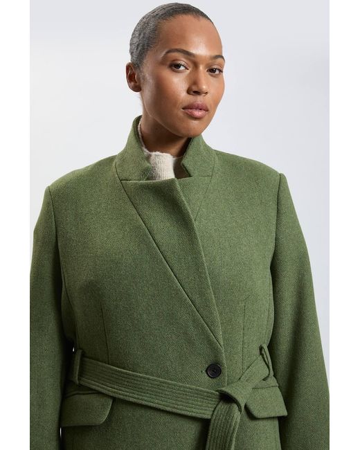 Karen Millen Green Plus Size Wool Investment Notch Neck Tailored Maxi Coat