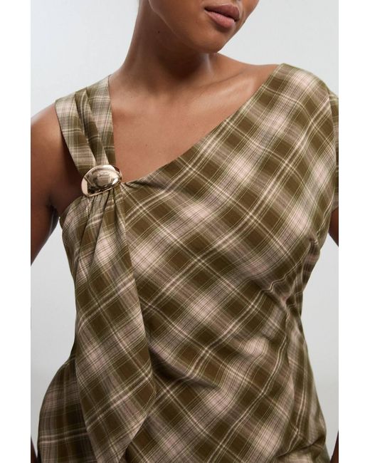 Karen Millen Green Plus Size Tailored Check Trim Detail Sleeveless Top