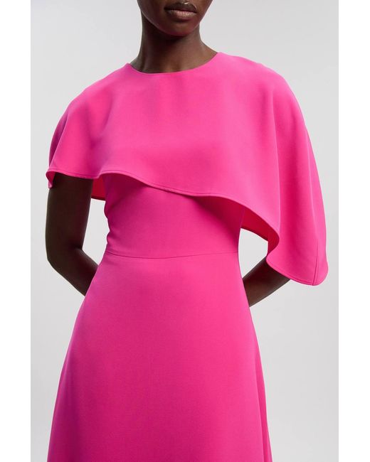 Karen Millen Pink Soft Tailored Cape Detail Tailored Midi Dress