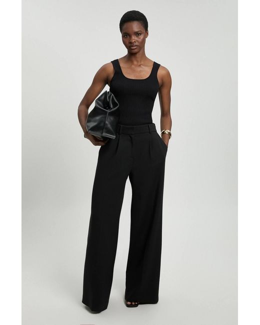 Karen Millen Black Viscose Blend Rib Knit Square Neck Vest
