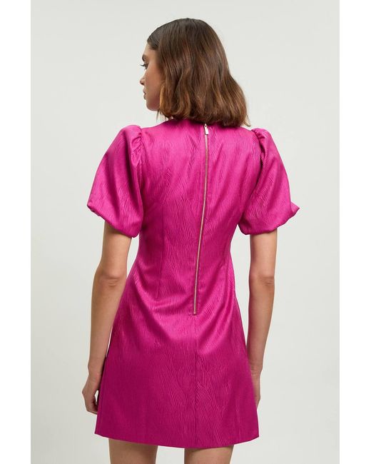 Karen Millen Pink Tailored Puff Sleeve Trim V Neck Detail Mini Dress