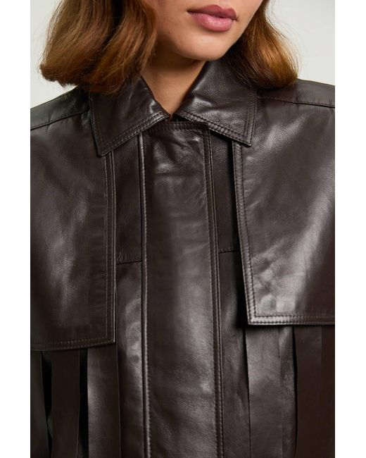 Karen Millen Black Leather Tassel Collared Jacket