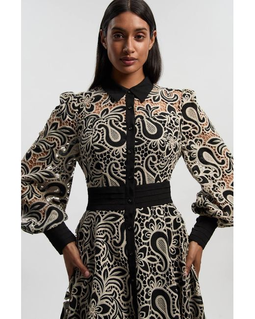 Karen Millen Multicolor Cutwork Woven Maxi Shirt Dress
