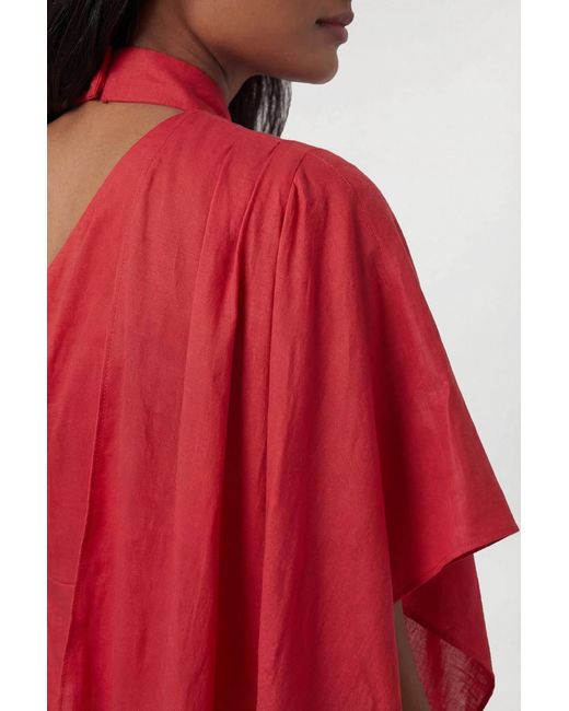 Karen Millen Premium Tailored Linen High Neck One Shoulder Full Midi Dress