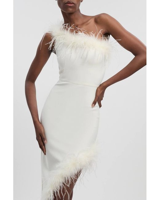Karen Millen White Feather Figure Form Bandage Knit Maxi Dress