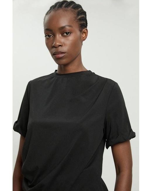 Karen Millen Black Cotton Jersey Gathered Detail T-Shirt