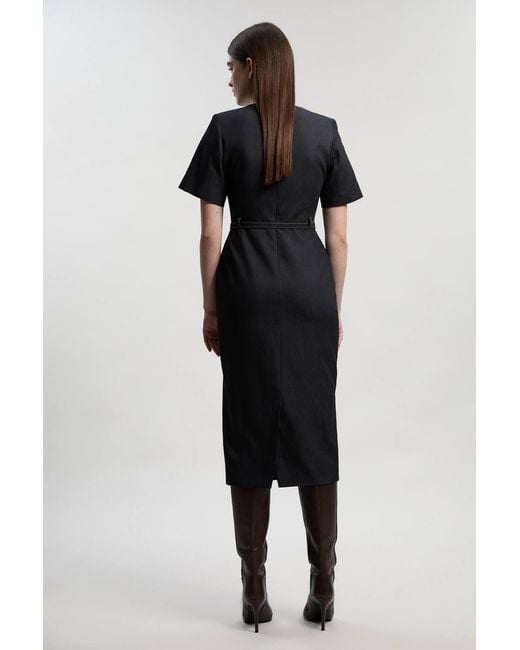 Karen Millen Black Tailored Denim Belted Midi Dress
