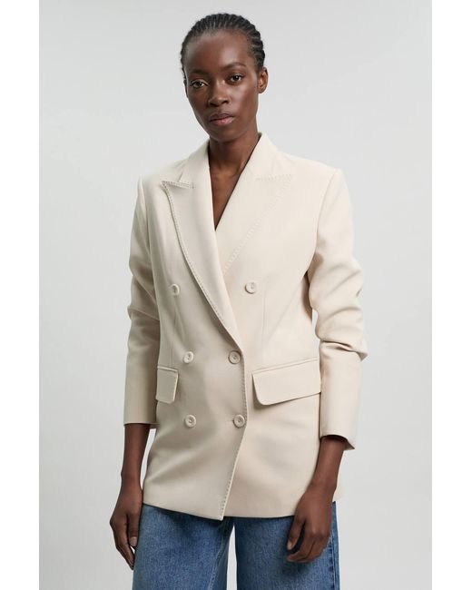 Karen Millen Blue Tailored Double Breasted Ruched Sleeve Blazer
