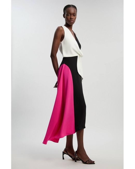 Karen Millen Pink Soft Tailored Colour Block Detail Midi Dress