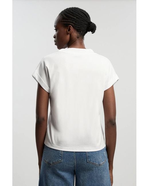 Karen Millen White Jersey V Neck Tie Detail T