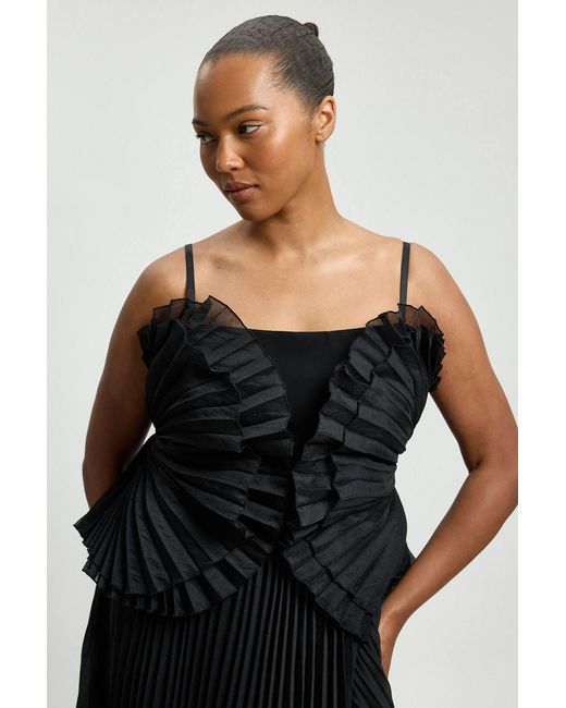 Karen Millen Black Plus Size Cotton Poplin Pleated Maxi Dress