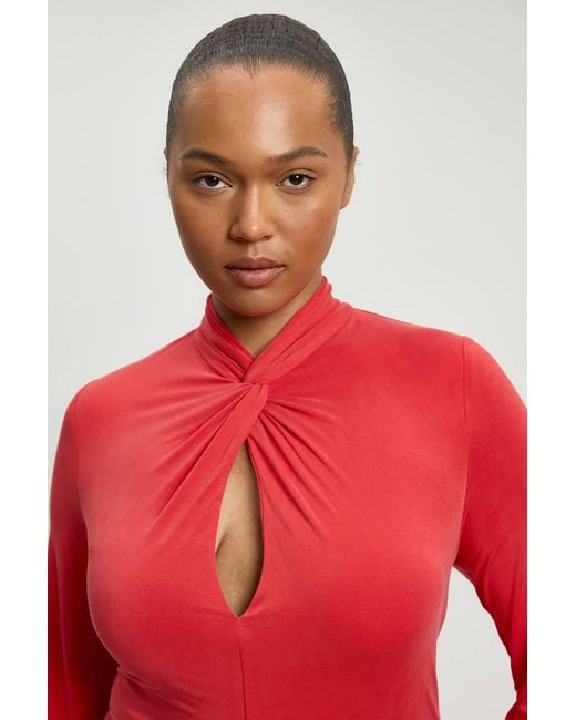 Karen Millen Red Plus Size Long Sleeve Jersey Maxi Dress