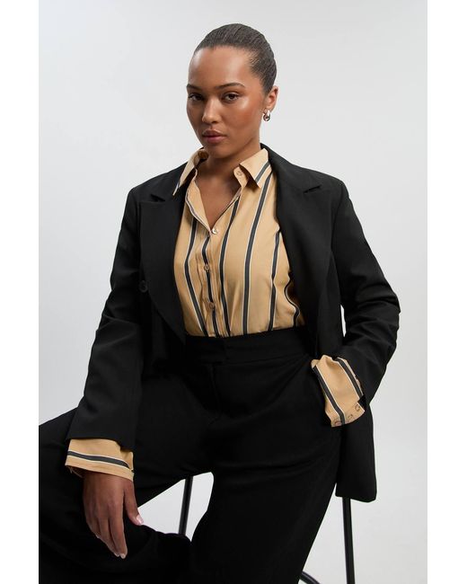 Karen Millen Black Plus Size Stripe Cotton Oversize Tailored Essential Shirt