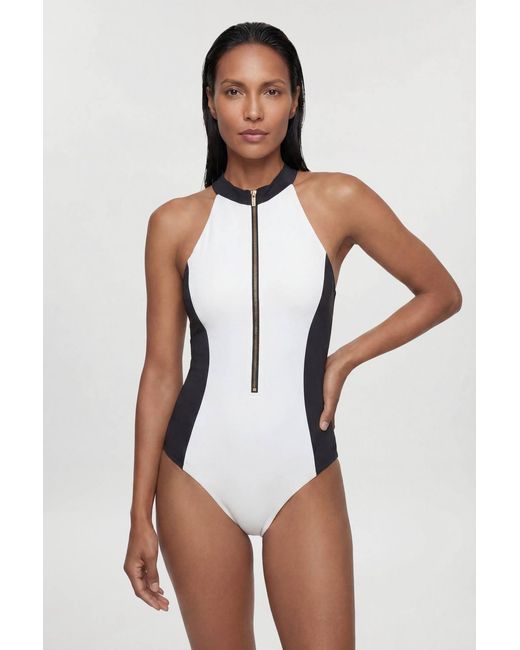 Karen Millen White Racer Back Swimsuit With Zip