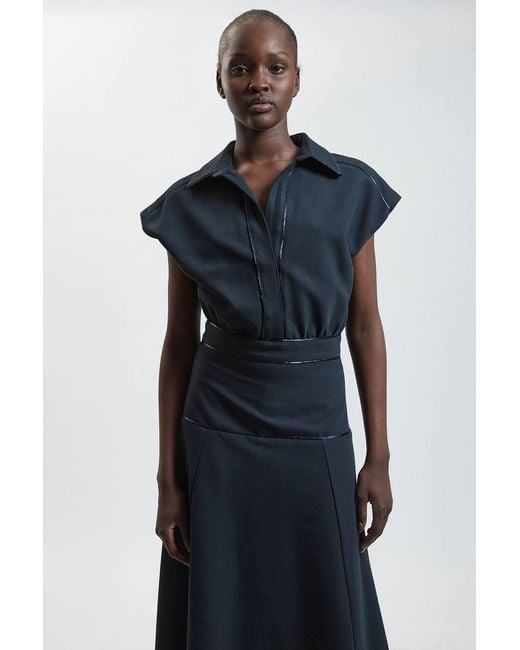 Karen Millen Blue Tailored Stretch Full Skirted Midi Dress