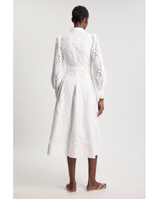 Karen Millen Natural Cotton Cutwork Woven Shirt Midi Dress