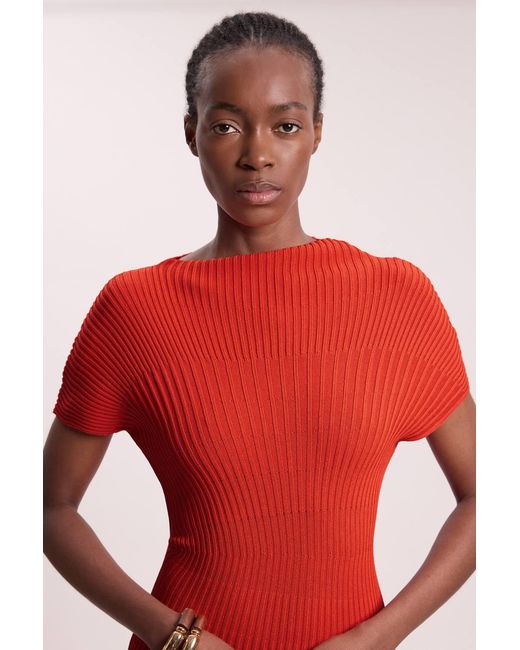 Karen Millen Red Stitch Detail Knit Midi Dress