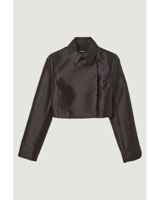 Karen Millen Black Forever Satin Twill Cropped Wrap Tailored Jacket