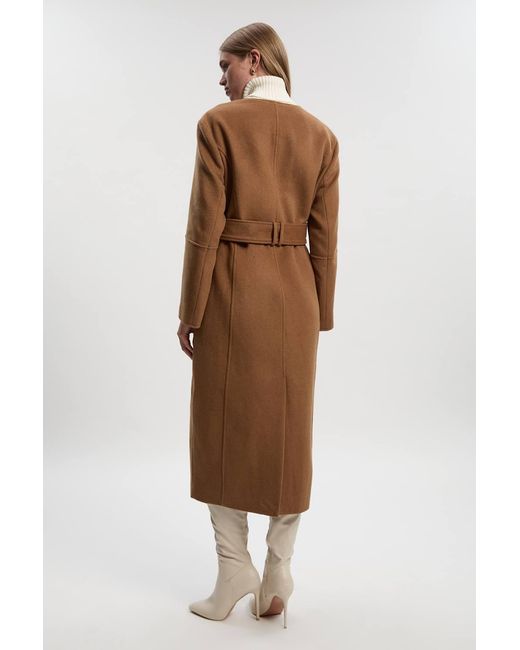 Karen Millen Brown Brushed Wool Single Breasted Belted Tailored Maxi Coat