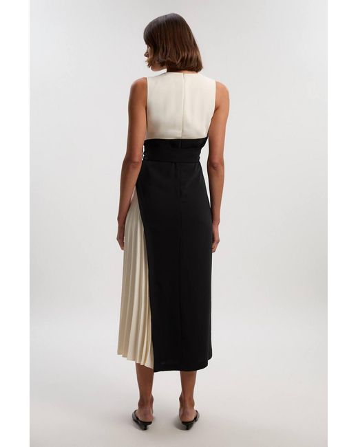 Karen Millen Black Petite Soft Tailored Colour Block Side Pleated Midi Dress
