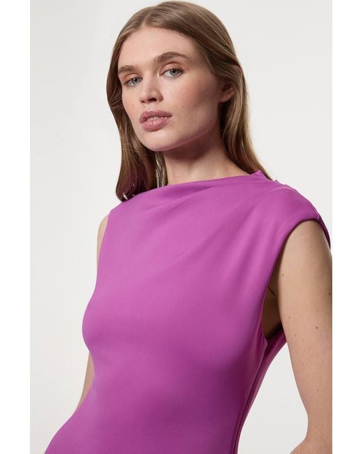 Karen Millen Purple Scuba Drama Ruffle Hem Woven Maxi Dress
