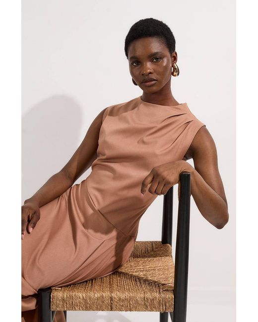 Karen Millen Brown Tailored Drapey Bodice Asymmetric Midi Dress
