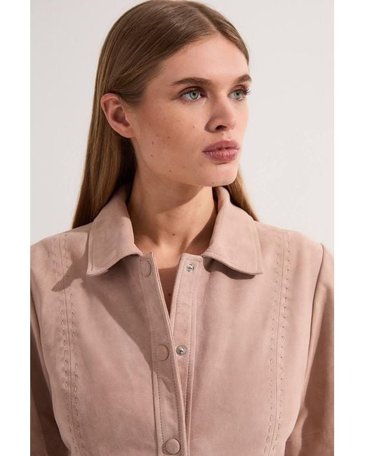 Karen Millen Natural Suede Stab Stitch Button Mini Dress