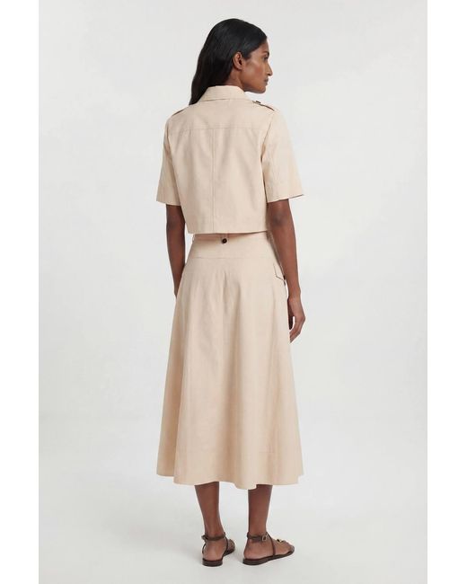Karen Millen Natural Tailored Cotton Trench Button Front Pleated Skirt