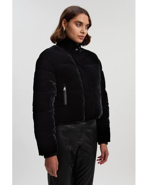 Karen Millen Black Padded Velvet Short Coat