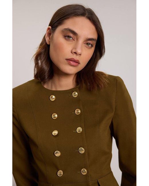 Karen Millen Brown Cotton Tailored Button Detail Peplum Blazer
