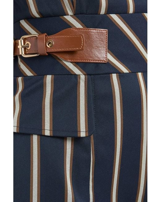 Karen Millen Blue Petite Stripe Side Tab Pencil Midi Dress