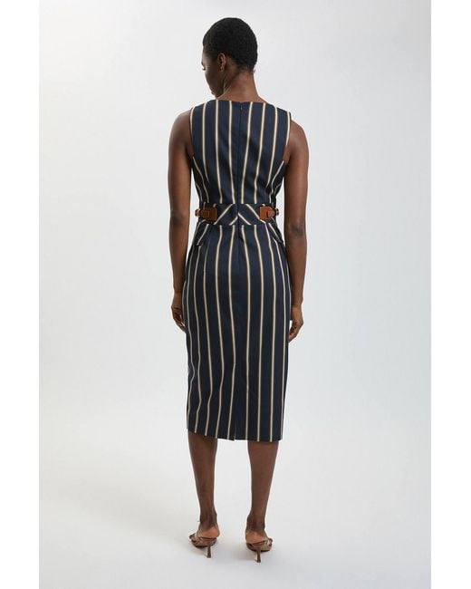 Karen Millen Blue Petite Stripe Side Tab Pencil Midi Dress