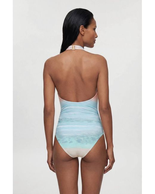 Karen Millen Blue Sunset Placement Print Swimsuit
